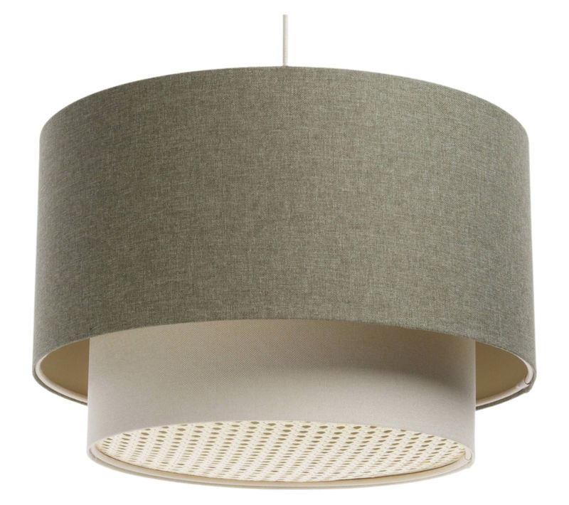 Suspension Boho élégant En Tissu Structuré Et Diffuseur Rotin D. 60 Cm - H35 Cm Beige