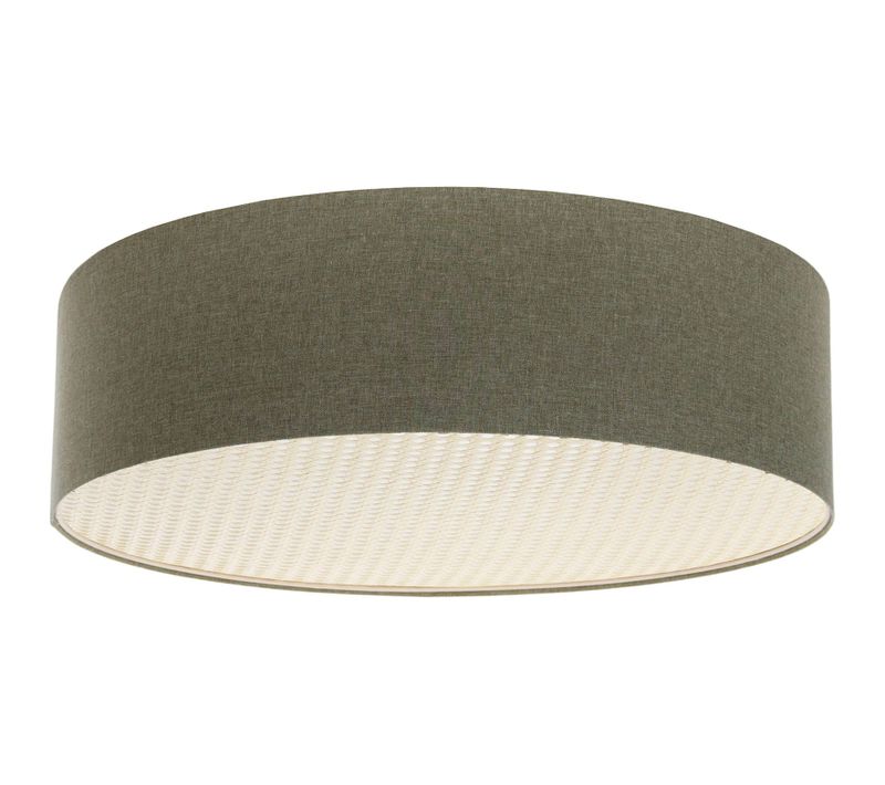 Plafonnier Boho élégant Tissu Structuré Et Diffuseur Rotin Beige D. 70 Cm - H20 Cm Vert
