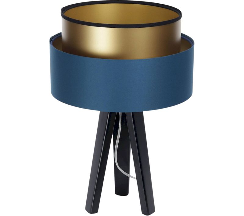 Lampe à Poser Élégante Bleu Nuit Intérieur Doré Satin
