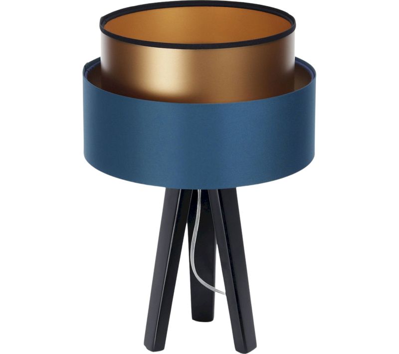 Lampe à Poser élégante Bleu Nuit Abat Jour Satiné Cuivre