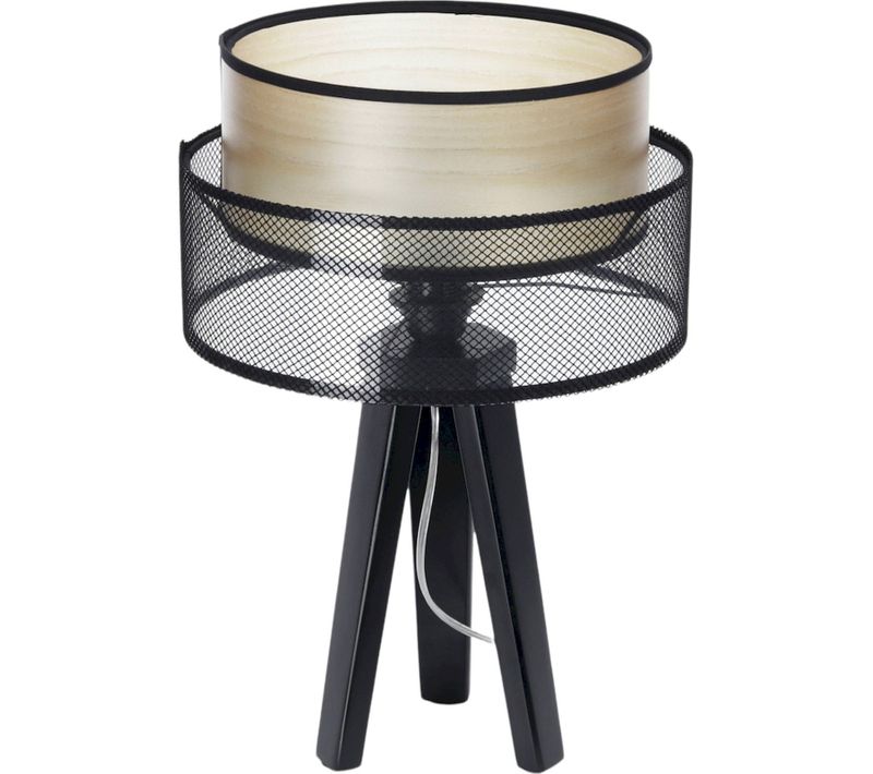 Lampe à Poser Design Maille Noire Et Bois Pour Salon Moderne