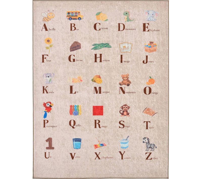 Tapis Alphabet Beige Antidérapant Lavable En Machine 80 X 150 Cm Beige