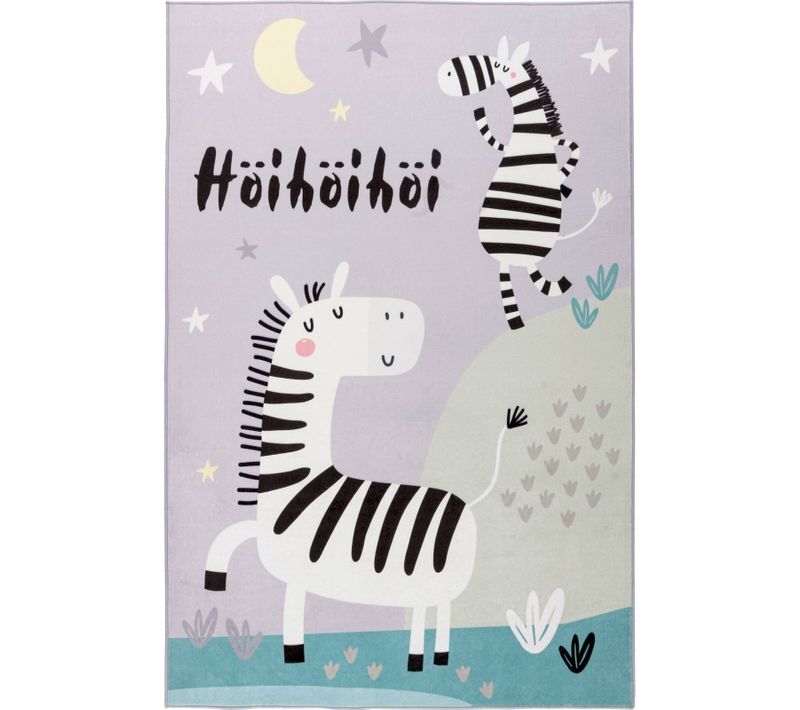 Tapis Enfant Gris Zèbre Doux Lavable Antiallergique 160 X 115 Cm Gris