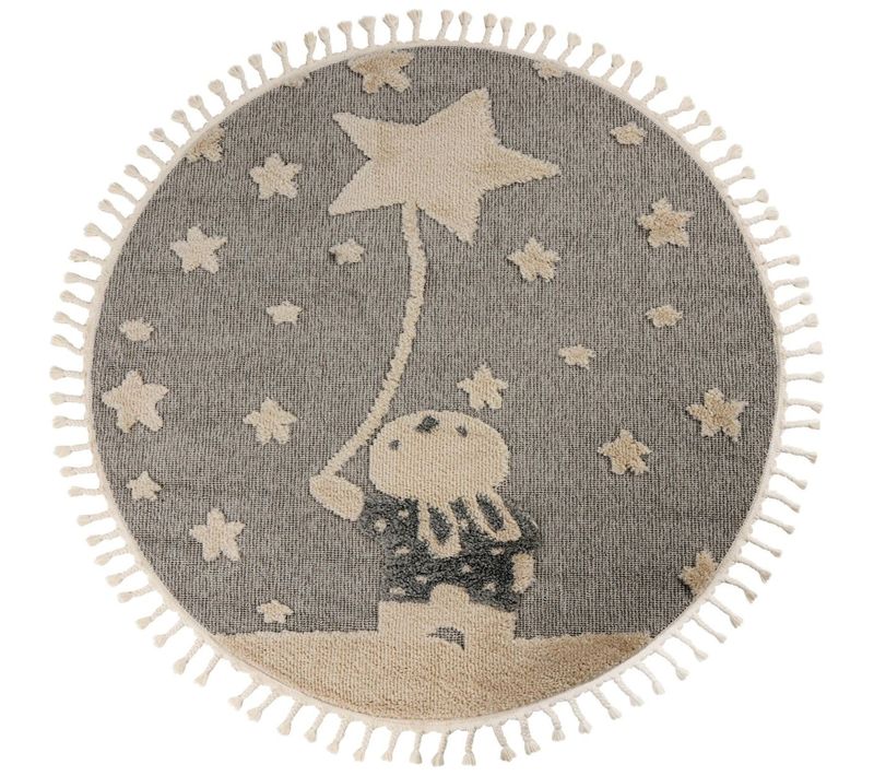 Tapis Rond Enfant Gris étoile Effet 3d Doux Et Robuste 133 X 133 Cm Gris