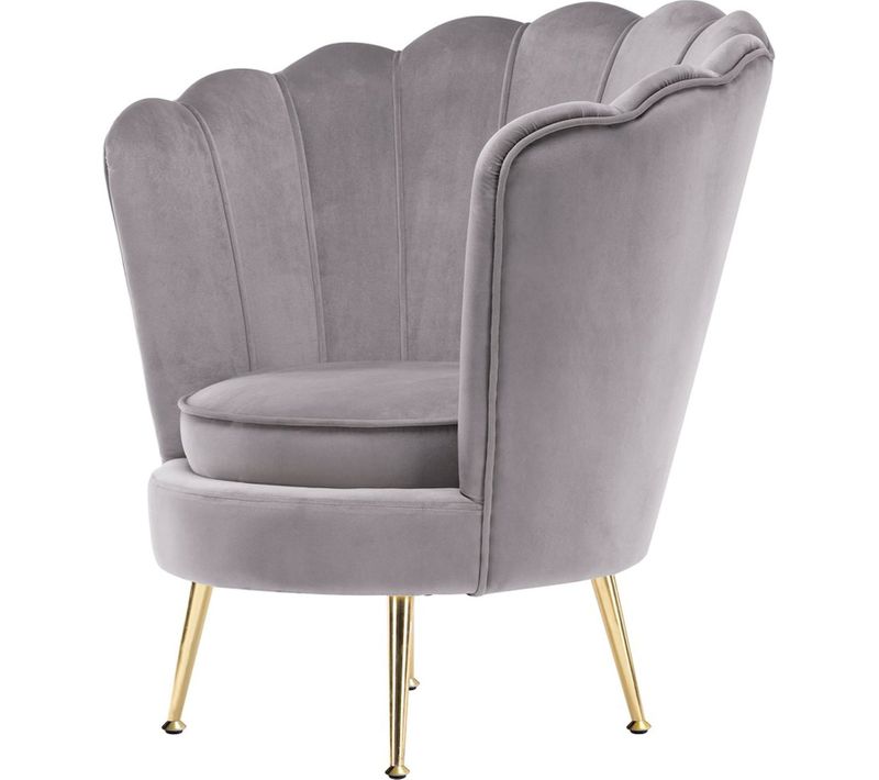 Fauteuil Coquille En Velours Gris Taupe Pieds Dorés