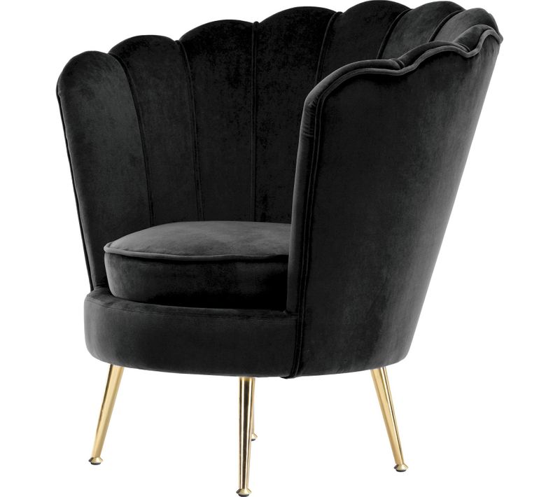 Fauteuil Design Velours Noir Style Coquille Pieds Doré