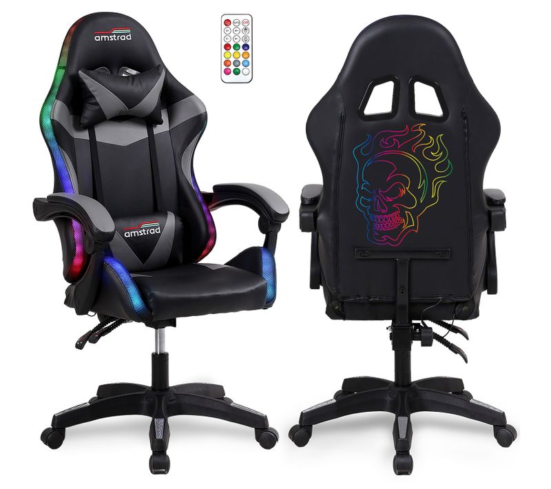 Fauteuil Gamer Ams-900-led-skull - Serigraphie "tête De Mort" - LED 366 Effets - Télécommande