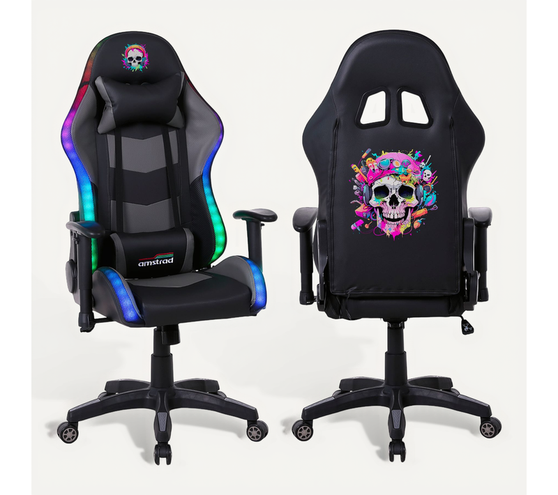 Fauteuil Gaming Amstrad Elite-led-acid - Noir Et Gris - Eclairage LED 576 Effets - Télécommande - …