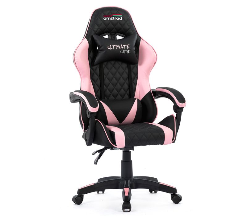 Fauteuil Gamer Ultimate-pink Coloris Noir et Rose - Coussin Lombaire et Appuie Tête