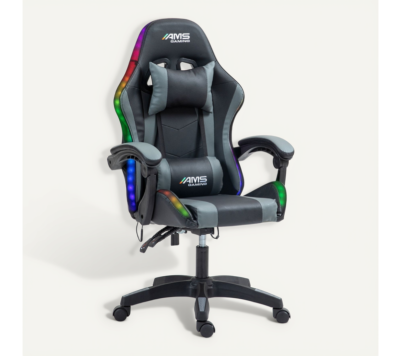 Chaise Gamer 02-grey-led - Coloris Noir et Gris - LED Rgb 358 Effets - Télécomande