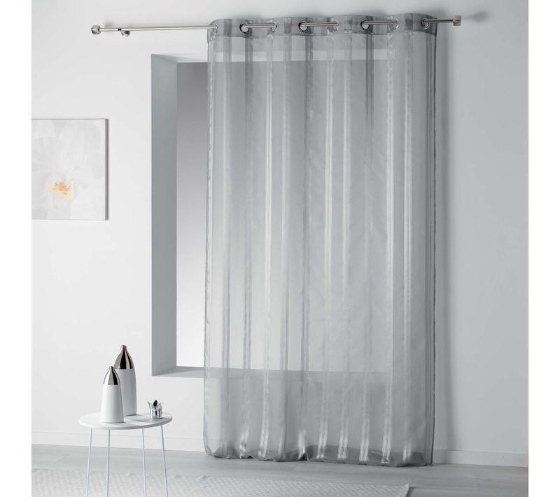 Rideau Voile Rayures 140 X 260 Cm Bandas Gris