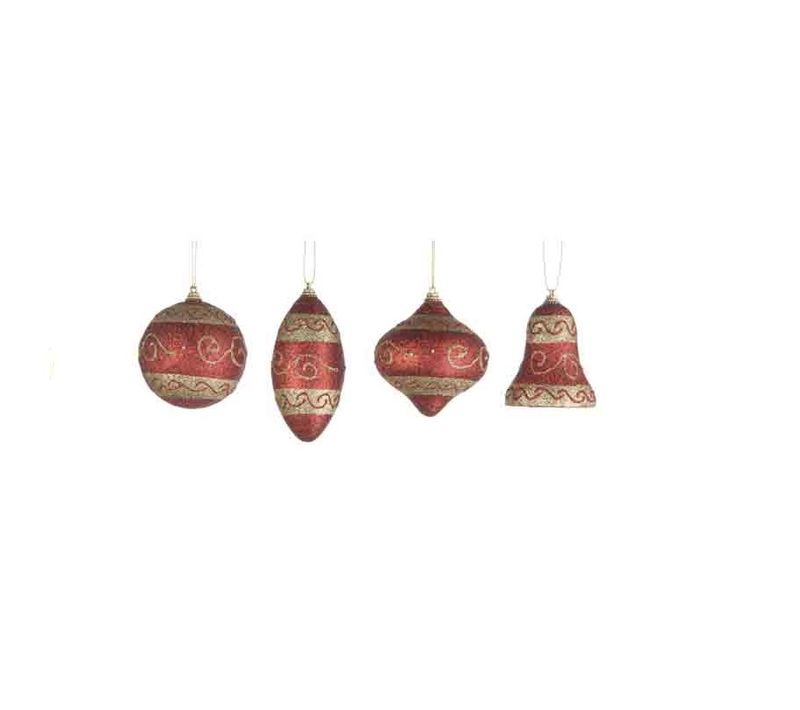 Lot De 4 Boules De Noel Rouge Pailettes