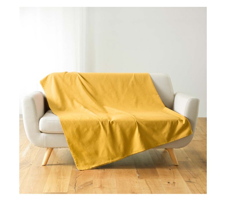 Plaid Jete De Lit Fauteuil 180 X 220 Cm Lucilia Jaune