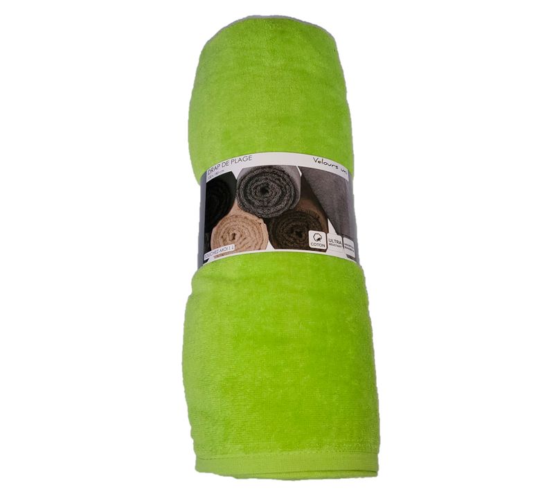 Serviette Drap De Plage Velours 100 X 180 Cm Uni Anis
