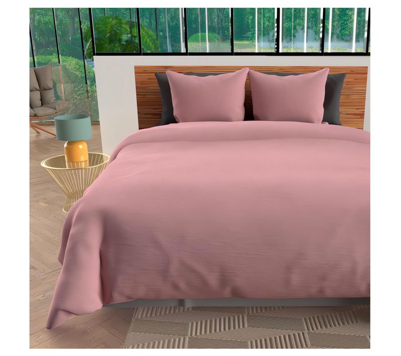 Housse De Couette + 2 Taies 240 X 260 Cm Microfibre Lavee Intemporel Rose