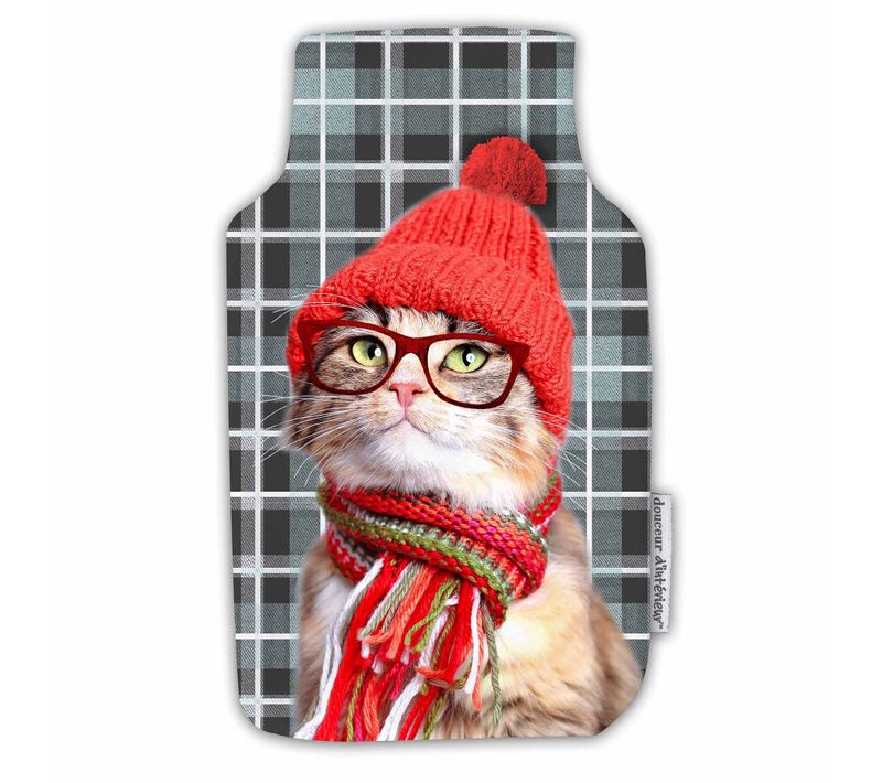 Housse De Bouillotte 21 X 34 Cm Chat à Lunettes