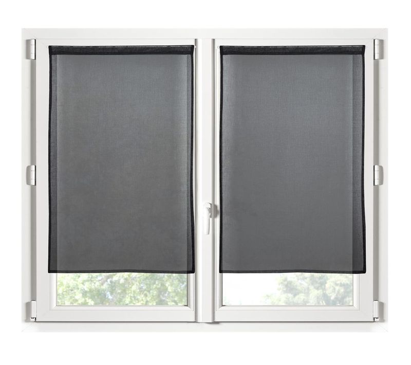 Paire De Rideaux Voile Brise Bise 60 X 120 Cm Noir