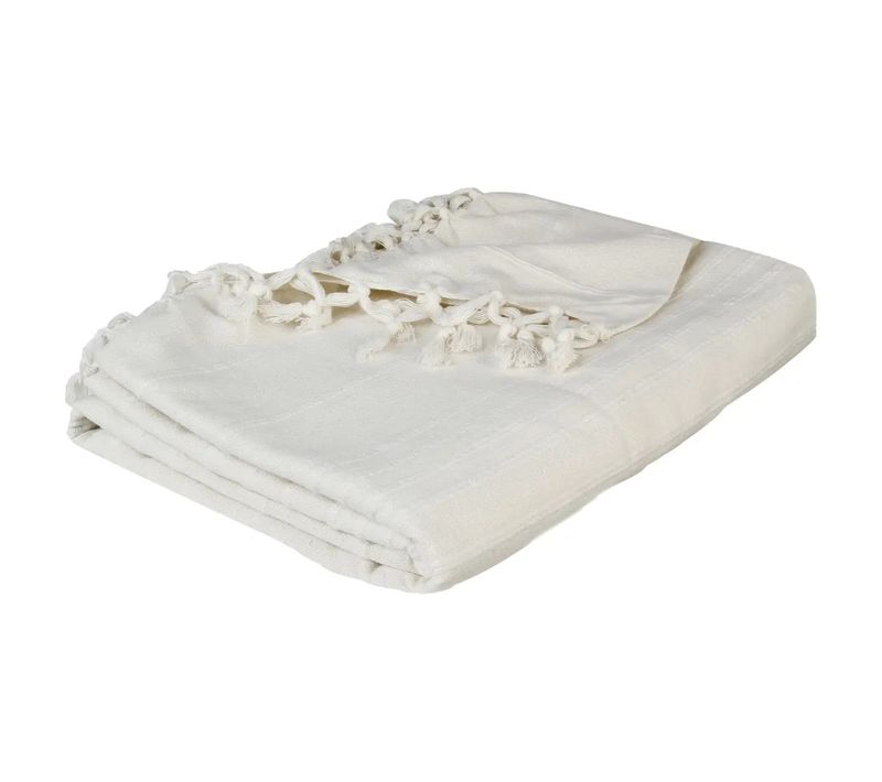 Plaid Ou Jete De Canape Coton 160 X 220 Cm Raye Ivoire