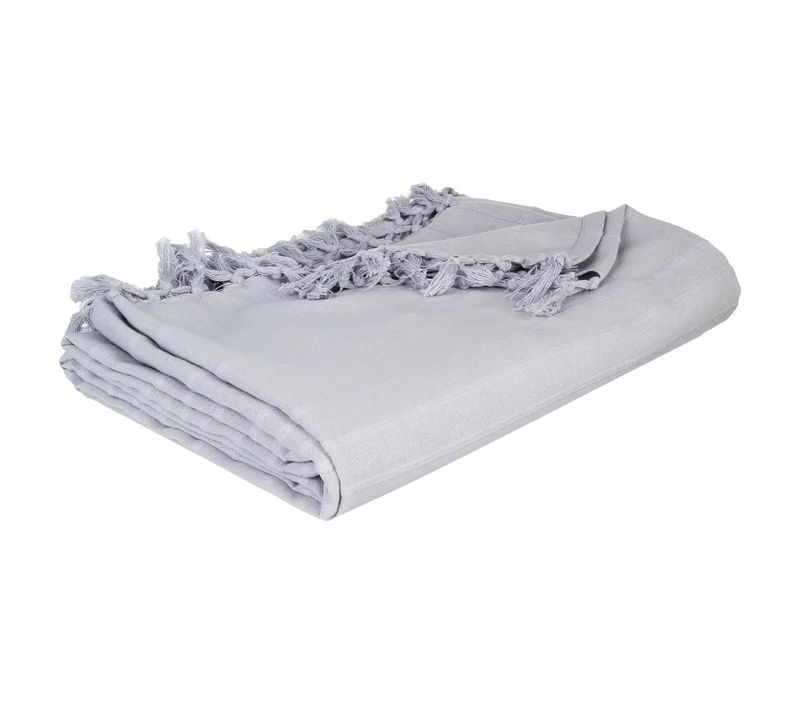 Plaid Ou Jete De Canape Coton 160 X 220 Cm Raye Gris Clair