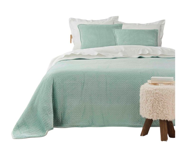 Couvre Lit Et Taie Velours Et Sherpa Mylene 220 X 240 Cm Sauge