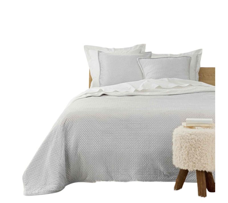 Couvre Lit Et Taie Velours Et Sherpa Mylene 220 X 240 Cm Gris