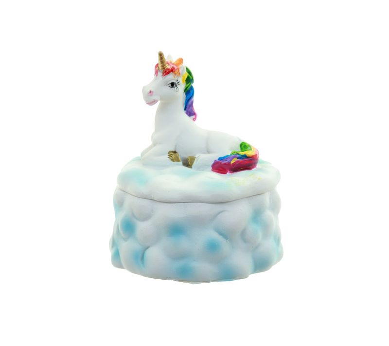 Boite à Bijoux 7 X 6 Cm Licorne Arc-en-ciel Sur Nuage