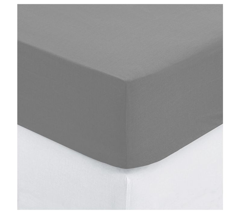 Drap Housse Percale De Coton Uni 160 X 200 Cm Harmonie Gris
