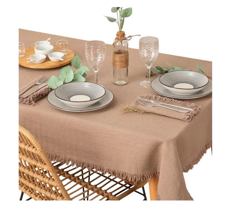 Nappe En Coton à Franges 150 X 250 Cm Gris - Chic Et Élégante