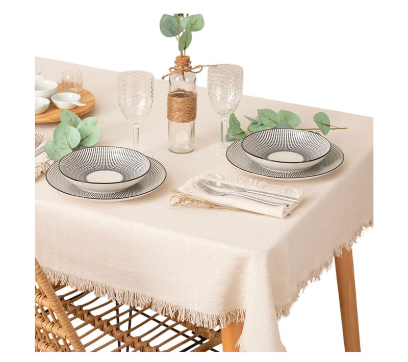 Nappe En Coton à Franges 150 X 250 Cm Blanc - Chic Et Élégante