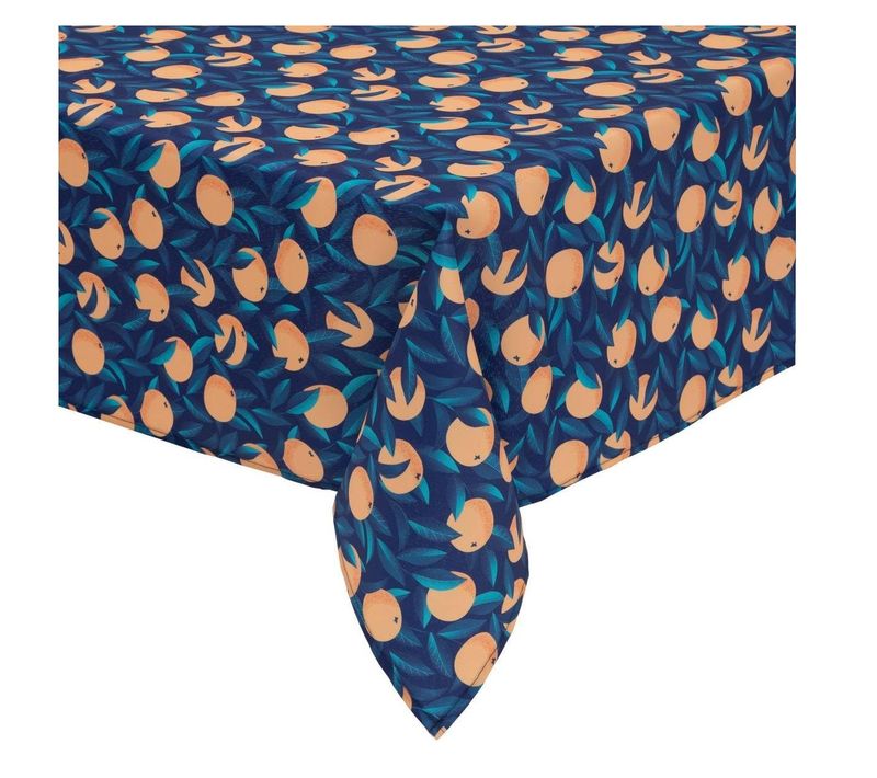 Nappe Rectangulaire Agrumes Oranges Sur Fond Bleu Nuit 140 X 240 Cm