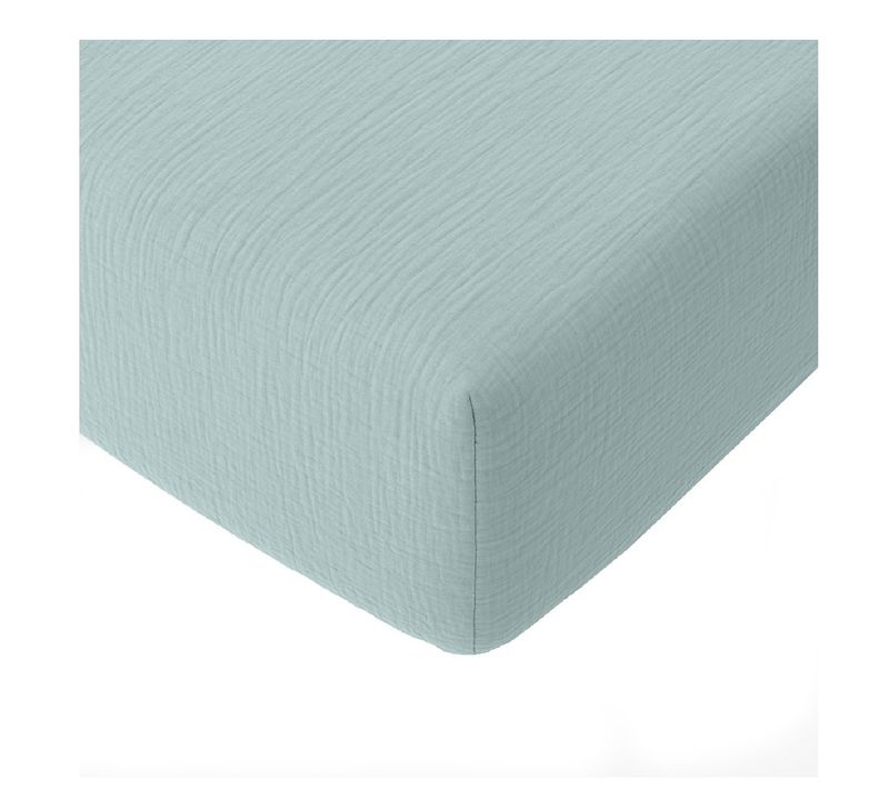 Drap-housse 140 X 190 Cm Gaze De Coton Lavé Bleu Ciel
