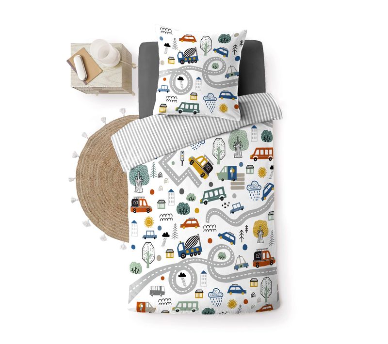 Housse De Couette + 1 Taie 140 X 200 Cm Vehicule Enfant