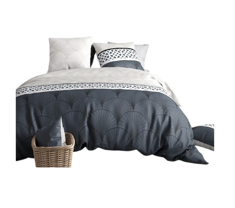 Housse Couette + 2 Taies 220 X 240 Cm Eventails Graphique Arcadie