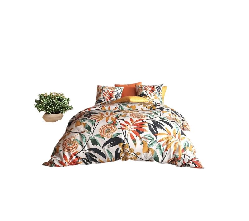 Housse Couette + 2 Taies 260 X 240 Cm Perroquet Tropical