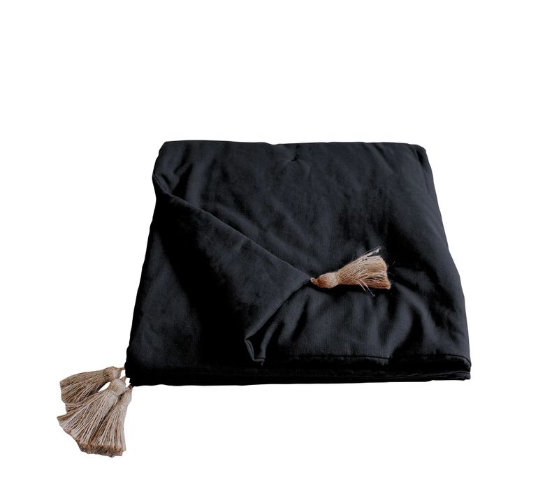 Edredon Bout De Lit En Coton Avec Pompons 90 X 190 Cm Cocoon Noir