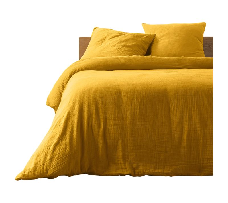 Housse De Couette + 2 Taies En Gaze De Coton 220 X 240 Cm Tendance Jaune