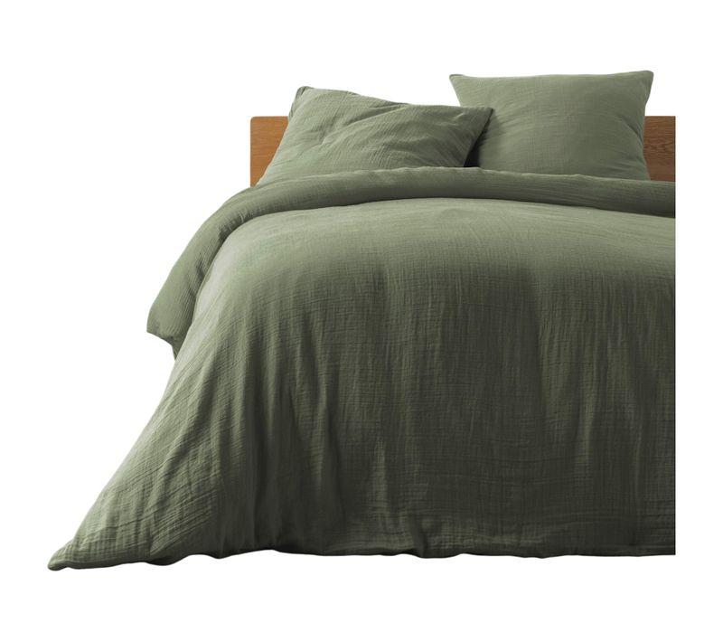 Housse De Couette + 2 Taies En Gaze De Coton 220 X 240 Cm Tendance Kaki
