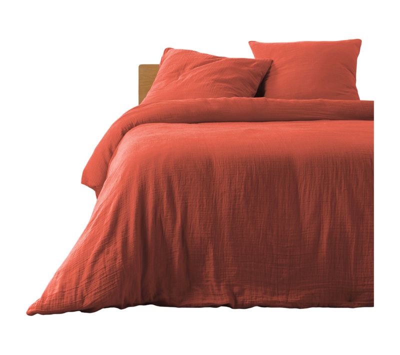 Housse De Couette + 2 Taies En Gaze De Coton 240 X 260 Cm Tendance Terracotta