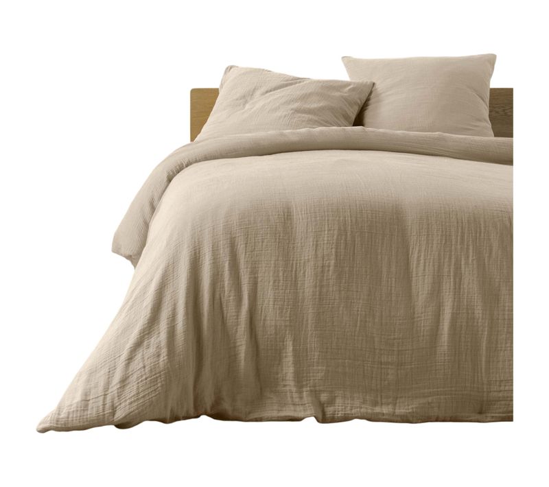 Housse De Couette + 2 Taies En Gaze De Coton 240 X 260 Cm Tendance Sable