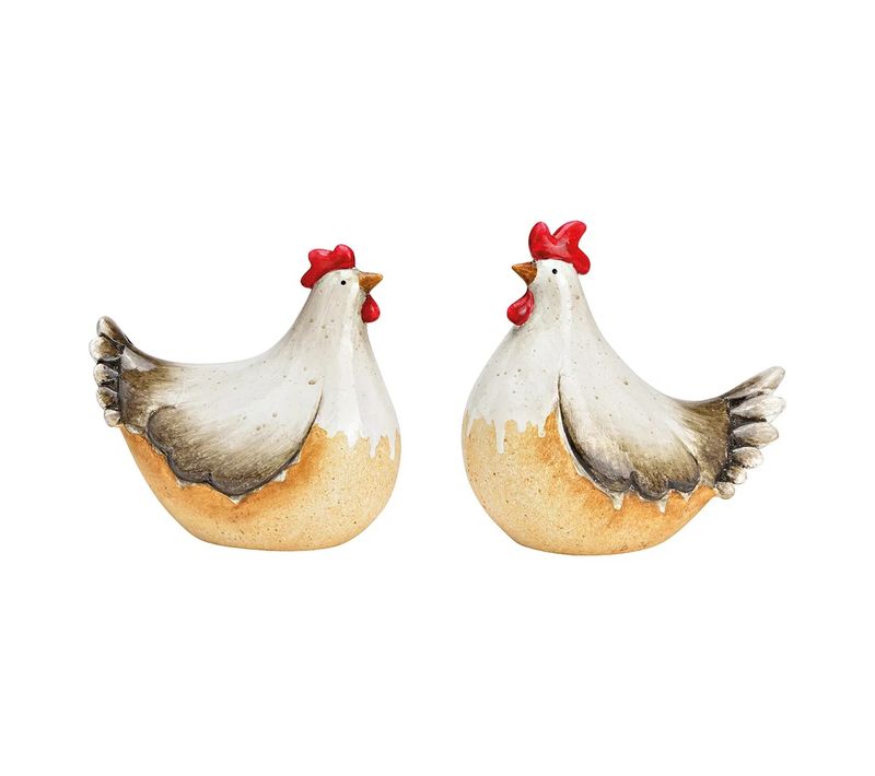 Deux Décoration De Jardin Coq et Poule En Céramique