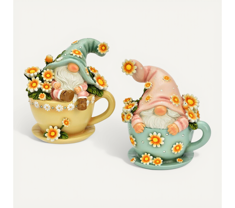 Lot De 2 Décorations Nains De Jardin Dans Une Tasse 11 Cm