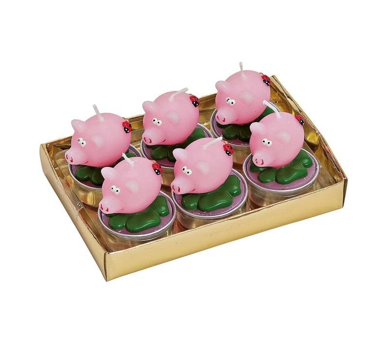 Bougies Chauffe-plat Cochon Porte Bonheur En Cire Set De 6