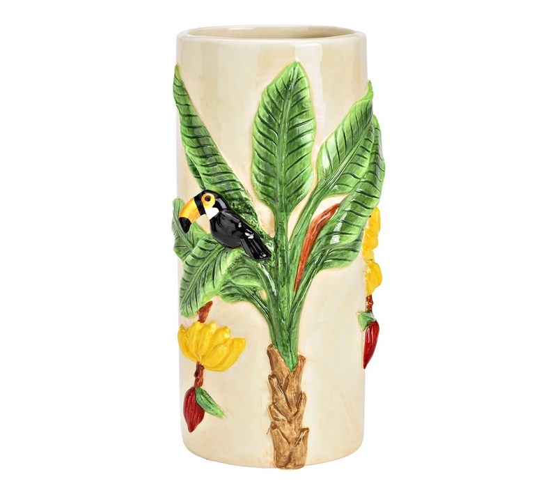Vase En Ceramique Toucan Et Palmier 10x22x12cm