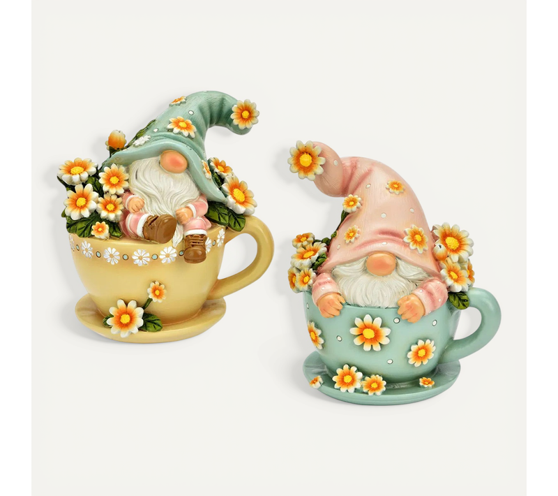 Lot De 2 Décorations Nains De Jardin Dans Une Tasse 11 Cm