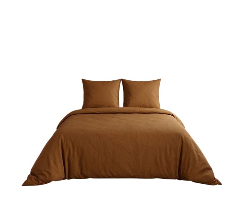 Parure De Lit 240 X 220 Cm Percale De Coton Uni Ocre