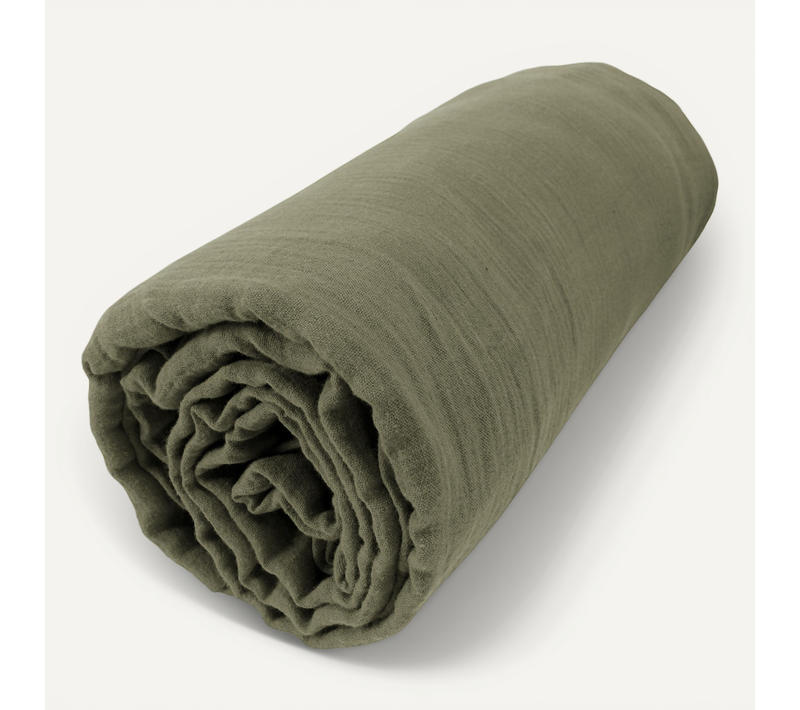 Drap Housse 180x200 Cm Double Gaze De Coton Kaki