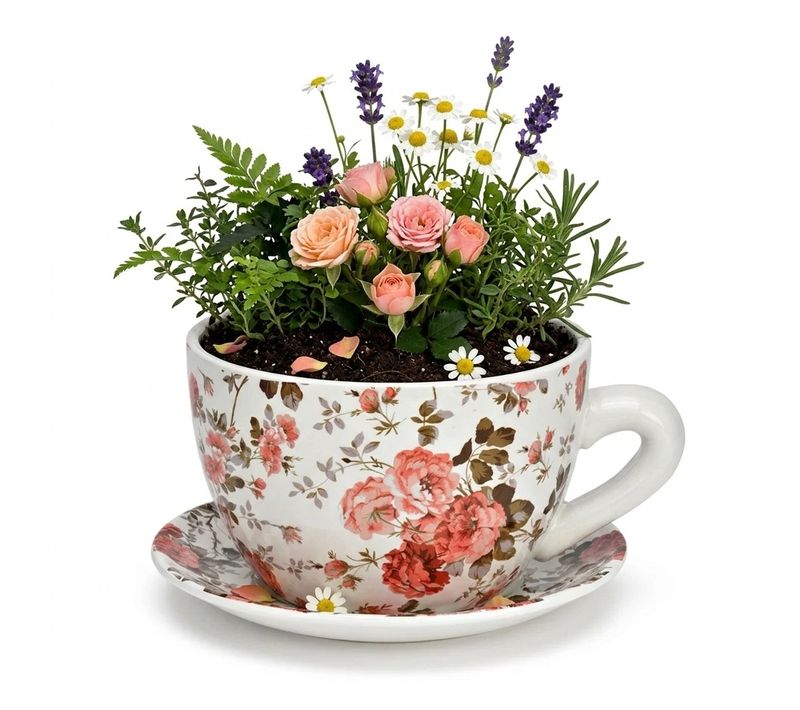 Vase Ou Pot De Fleurs En Forme De Tasse Roses 15 X 20 Cm