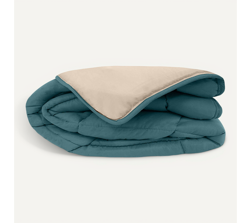 Couette Chaude Microfibre Bicolore 400 Gr/m2 - 240x260 Cm - Bleu Paon