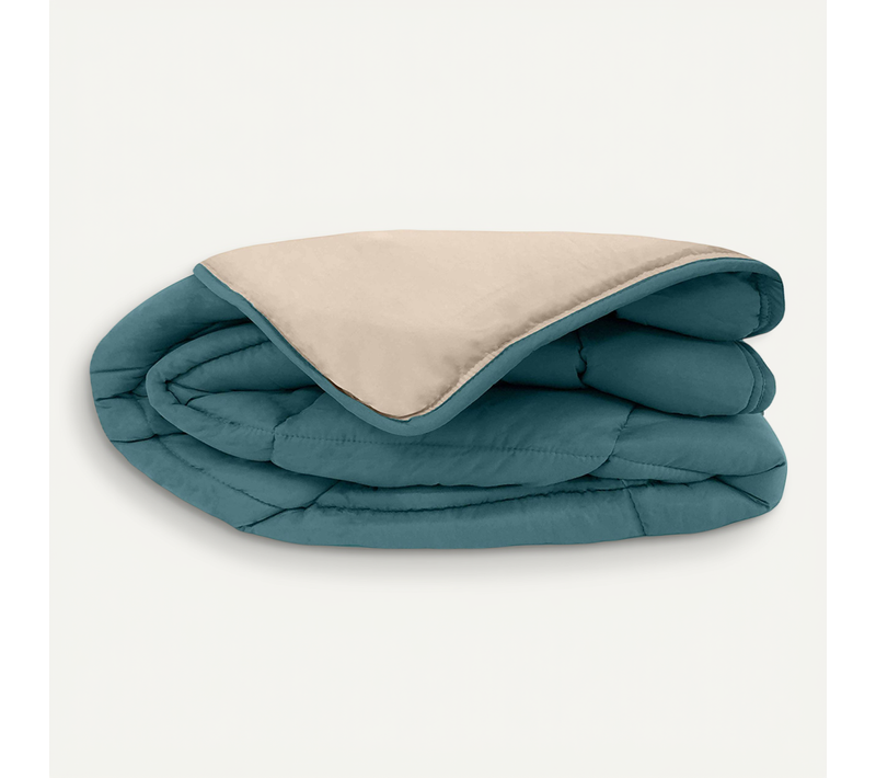 Couette Chaude Microfibre Bicolore 400 Gr/m2 - 200x200 Cm - Bleu Paon