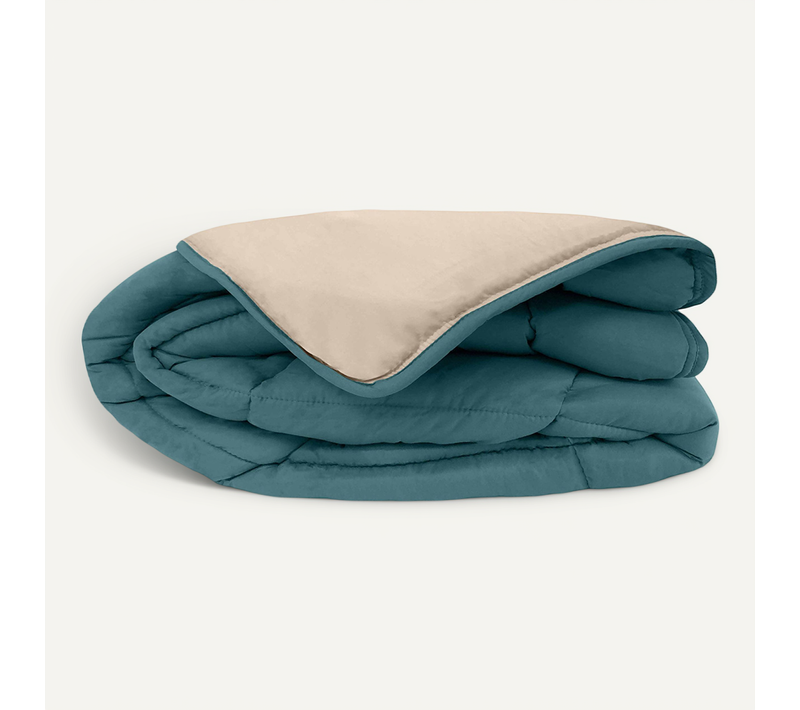 Couette Chaude Microfibre Bicolore 400 Gr/m2 - 140x200 Cm - Bleu Paon